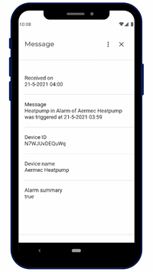 Alarm triggers and notification on mobile phone