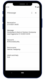 Alarm triggers and notification on mobile phone
