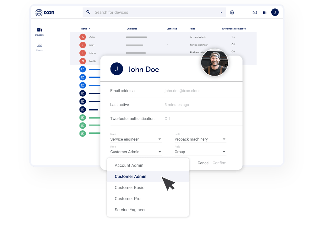 Rolgebaseerde gebruikersbeheer machine IXON Cloud